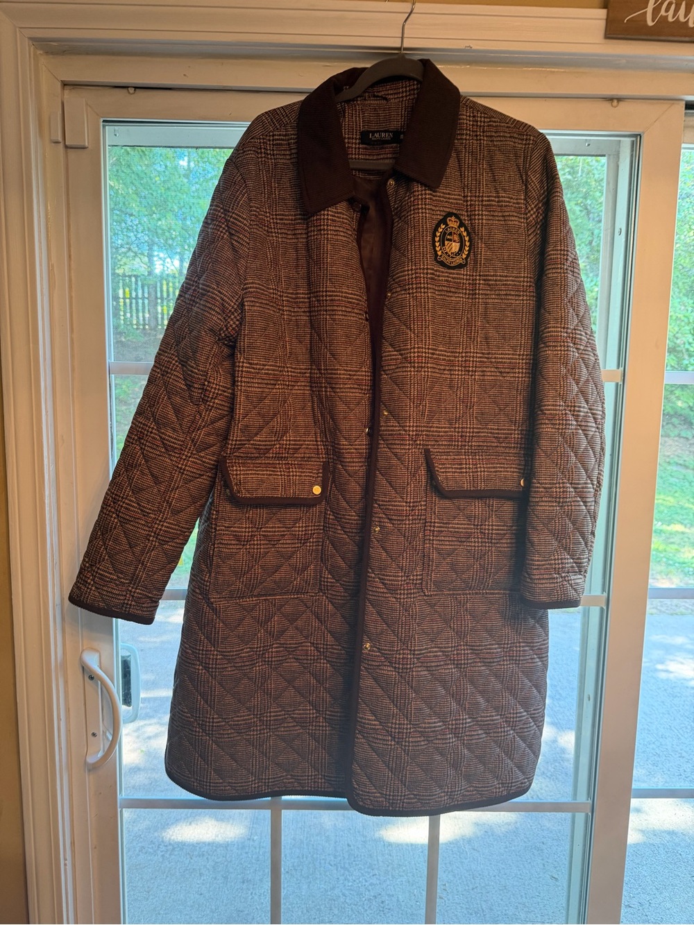 Ralph Lauren Black and Gold Crest Patch on Brown Plaid Jacket🤎 - Picture 2 of 10